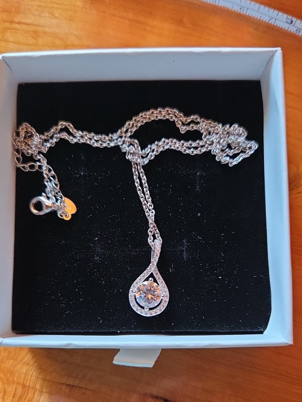 Silver Teardrop Pendant Necklace with Clear Crystal